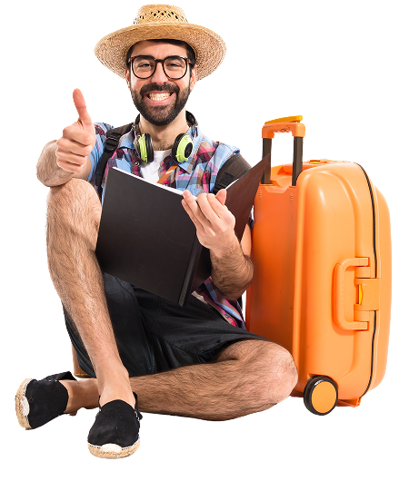 Happy tourist with travel gear